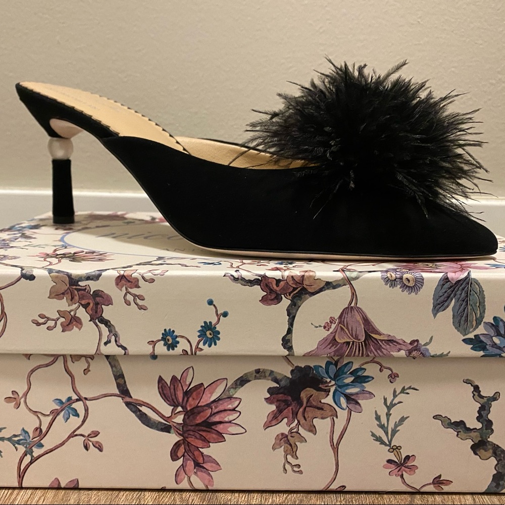 ANTONIO MELANI Black Mules with Pom Pom